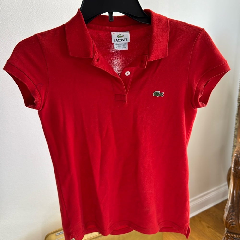 Fitted Short Sleeve Red Lacoste Shirt (34, S)
